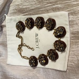 J. Crew Caramel Rhinestone Baguette Square Cut Statement Necklace Brown Smoke